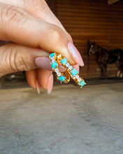Load image into Gallery viewer, Rita Diamond and Turquoise Gold Hoops - Turnback Pony ™ - Earring
