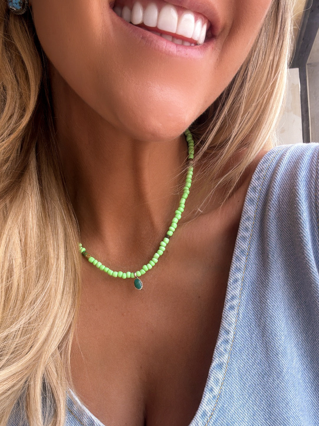 Beth’s Handmade Necklace in Lime Green - Turnback Pony ™ - 