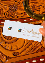 Load image into Gallery viewer, Gold Diamond and Turquoise Brenda Lee Stud Earrings - Turnback Pony ™ - Earring