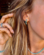Load image into Gallery viewer, Rita Diamond and Turquoise Gold Hoops - Turnback Pony ™ - Earring