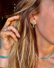 Load image into Gallery viewer, Rita Diamond and Turquoise Gold Hoops - Turnback Pony ™ - Earring