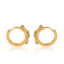 Load image into Gallery viewer, Anna Diamond and Turquoise Gold Huggies