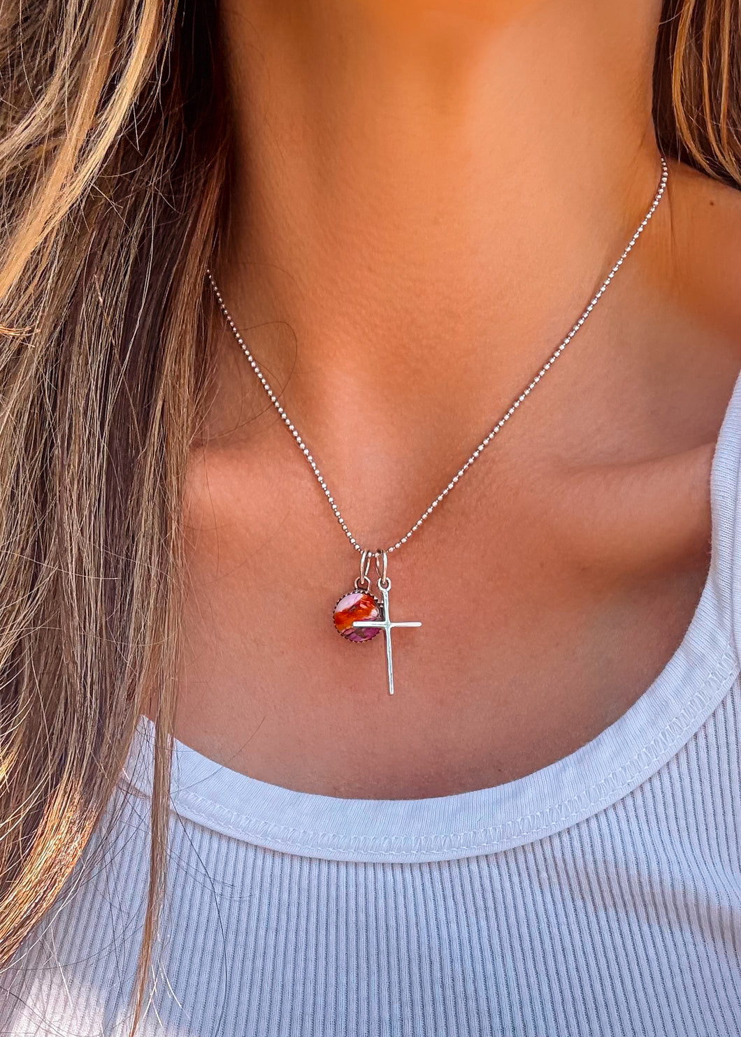 He Lives Necklace (Pink Dahlia)