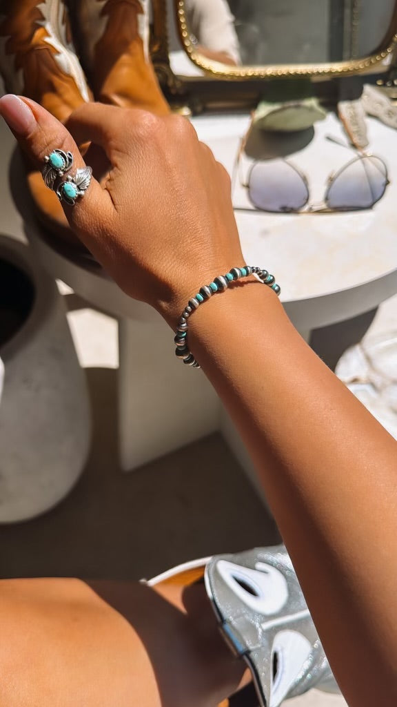 Cora Turquoise and Navajo Style Pearl Bracelet - Turnback Pony ™ - Bracelets