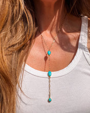 Load image into Gallery viewer, 3 Stone Gold Plated Kingman and White Water Lariat Necklace
