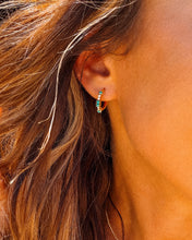Load image into Gallery viewer, Anna Diamond &amp; Turquoise Gold Huggies
