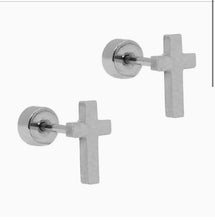 Load image into Gallery viewer, Psalms Cross Screwback Studs
