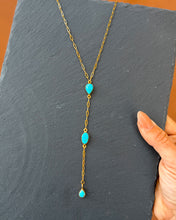 Load image into Gallery viewer, 3 Stone Gold Plated Kingman and White Water Lariat Necklace

