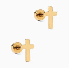 Load image into Gallery viewer, Psalms Cross Screwback Studs
