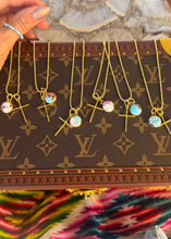 Load image into Gallery viewer, He Lives Cross Gold (Cotton Candy) Necklace

