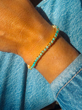 Load image into Gallery viewer, Gold and Turquoise Tennis Bracelet - Turnback Pony ™ - Bracelet
