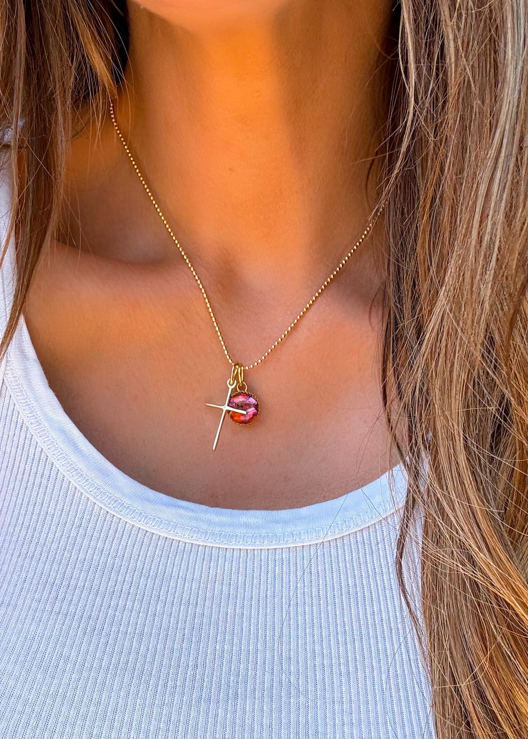 He Lives Gold (Pink Dahlia) Necklace