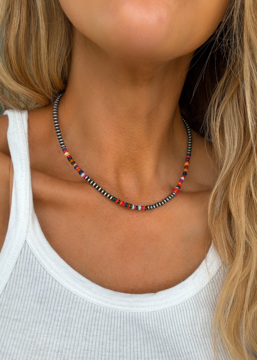 Rainbow Rondelle 3mm 14 inch Navajo Style Pearls - Turnback Pony ™ - Necklace