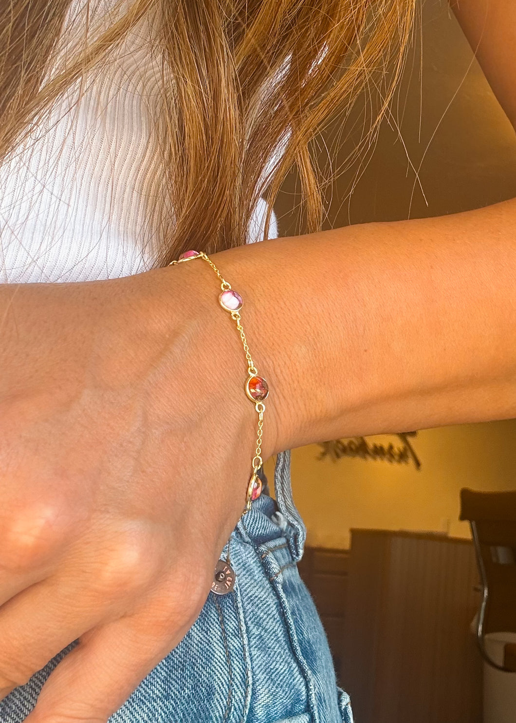 Pink Dahlia Large Pony Club Bracelet
