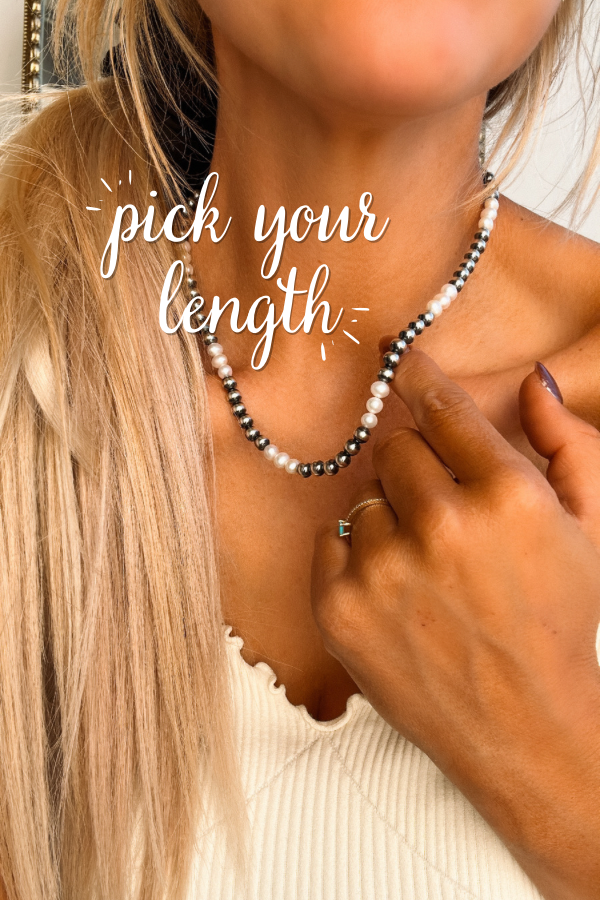 Fresh Water Pearls with 6MM Navajo Styled Pearls Necklace - Turnback Pony ™ - Necklace