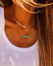 Load image into Gallery viewer, Dainty Long Turquoise Bar Necklace
