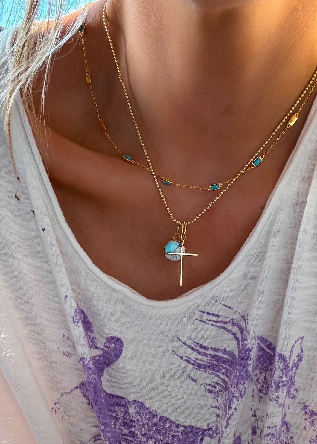 He Lives Cross Gold (Cotton Candy) Necklace