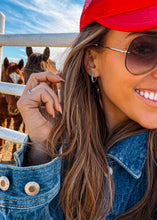 Load image into Gallery viewer, Dottie Diamond and Turquoise Huggies
