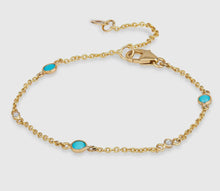 Load image into Gallery viewer, 14k Gold Dainty Turquoise &amp; White Diamonds Bracelet 3 - Turnback Pony ™ - 

