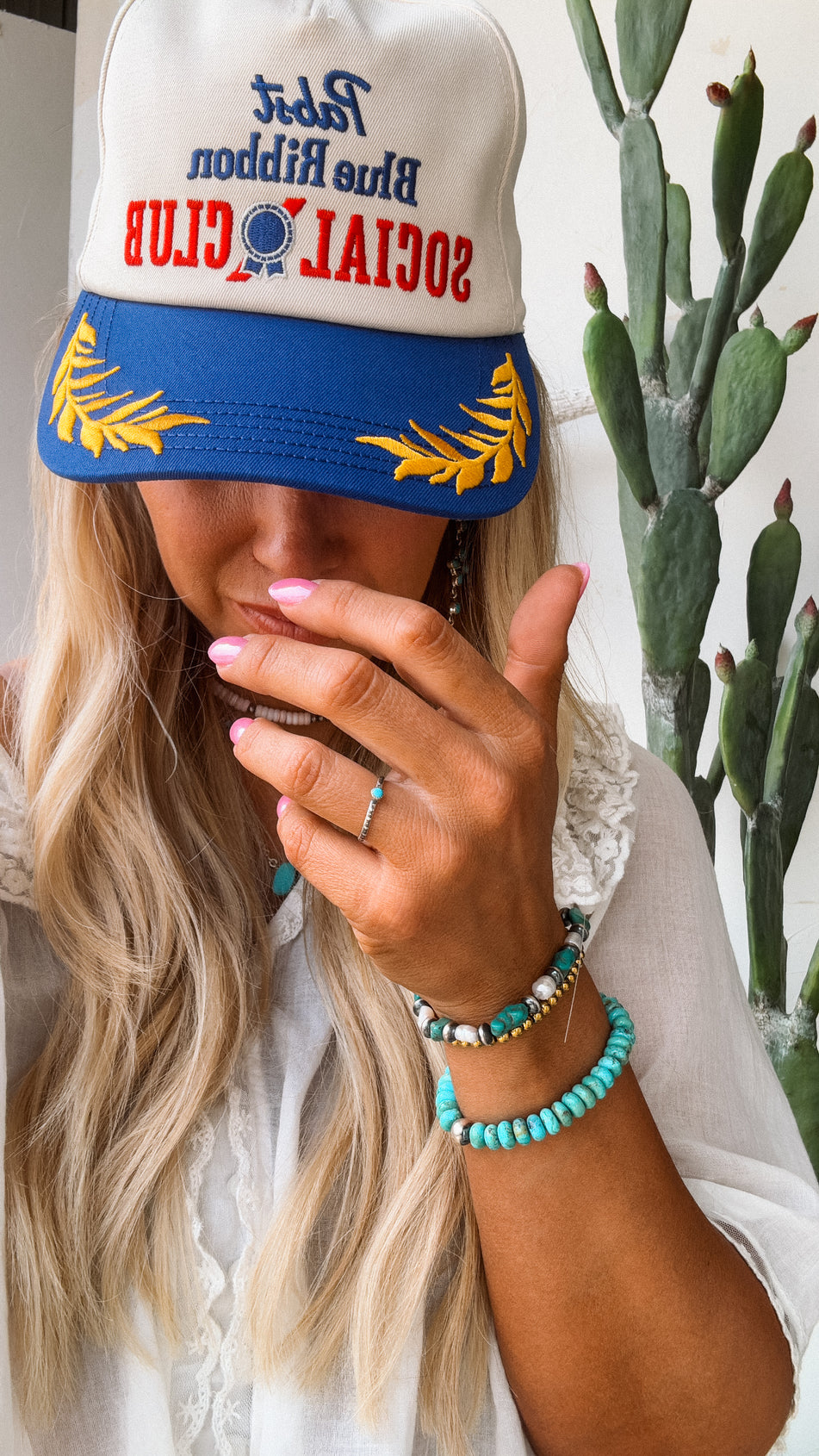 Thin Band with Turquoise Stone - Turnback Pony ™ - Hand