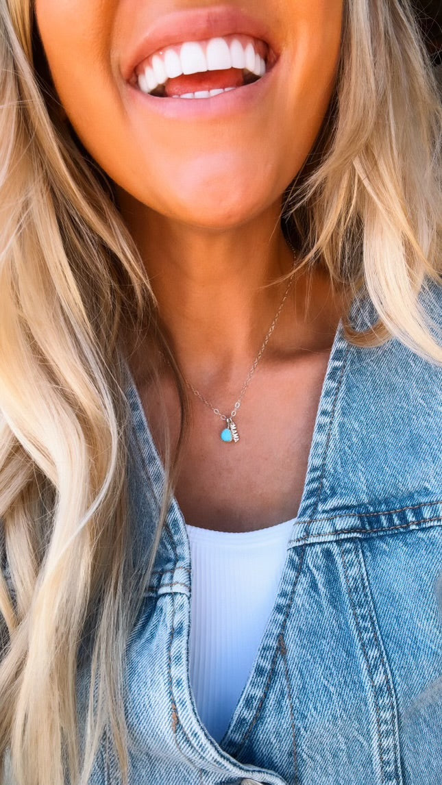 Simple Sterling Silver & Turquoise MAMA Necklace - Turnback Pony ™ - Necklace