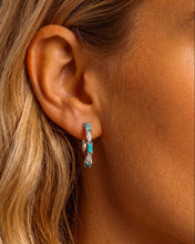 Load image into Gallery viewer, Cora Diamond and Turquoise Huggies
