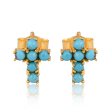 Load image into Gallery viewer, Mini Turquoise Cross Stud Earrings
