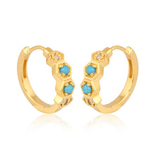 Load image into Gallery viewer, Angelina Diamond and Turquoise Gold Huggies
