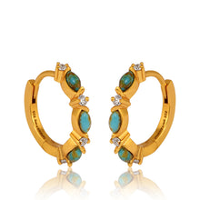 Load image into Gallery viewer, Vera Diamond and Turquoise Gold Huggies
