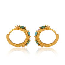 Load image into Gallery viewer, Vera Diamond and Turquoise Gold Huggies
