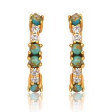 Load image into Gallery viewer, Anna Diamond and Turquoise Gold Huggies
