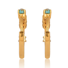 Load image into Gallery viewer, Anna Diamond and Turquoise Gold Huggies
