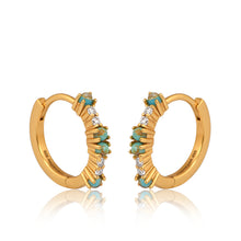 Load image into Gallery viewer, Anna Diamond and Turquoise Gold Huggies
