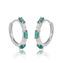 Load image into Gallery viewer, Cora Diamond and Turquoise Huggies
