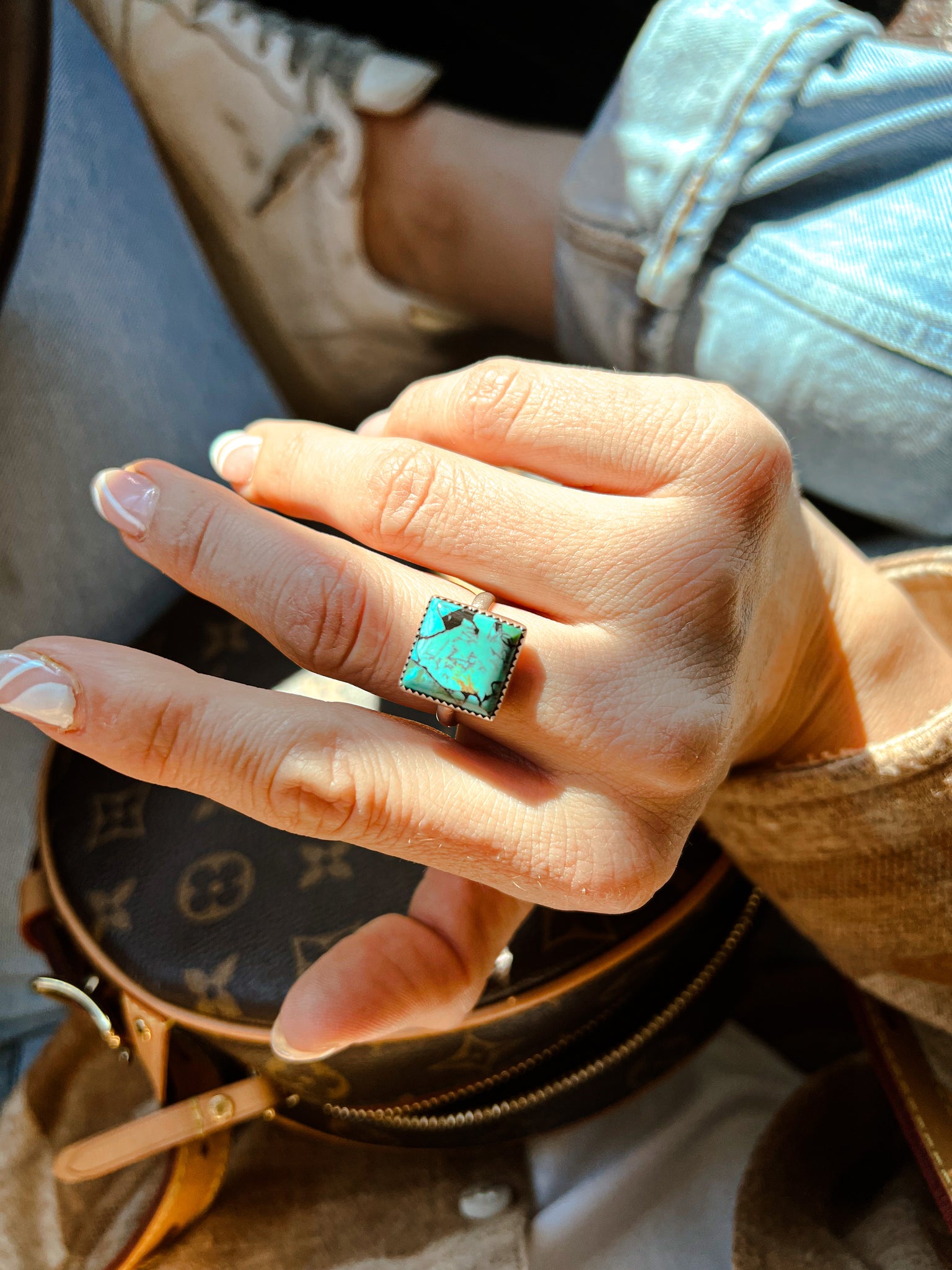 Turquoise Ring, Square Ring, Square Turquoise Ring, Turquoise Silver Ring,  Chinese Matrix Turquoise, Turquoise jewellery, Natural Turquoise